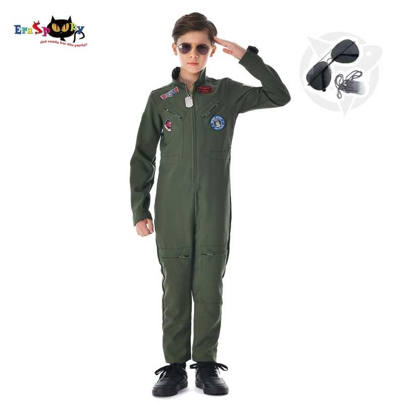 Boy’S Flight Suit Pilot Top 80S Jumpsuit Jacket Children Halloween Costume
