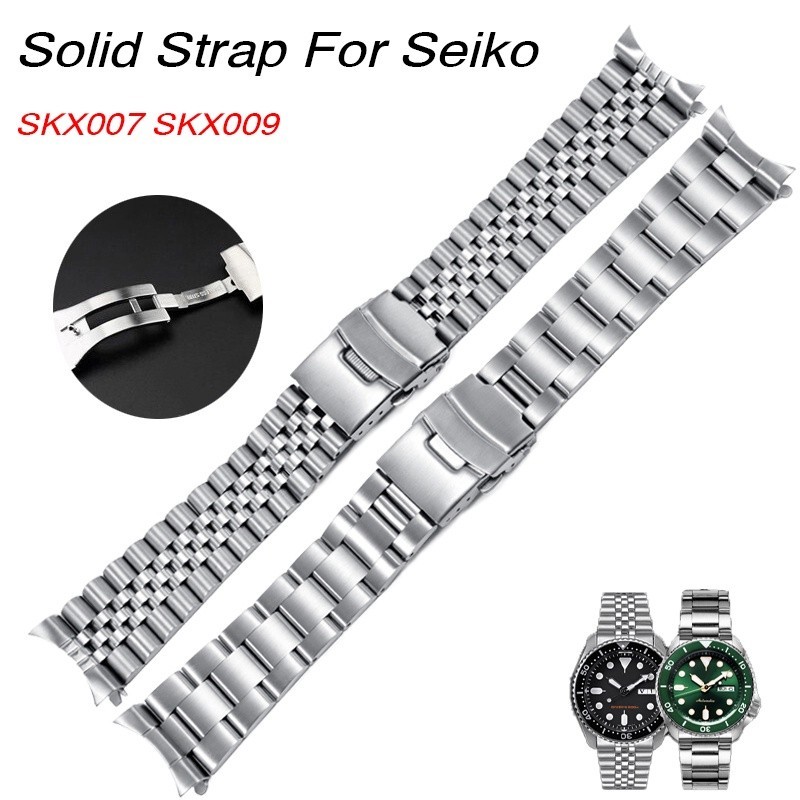Solid Jubilee Oyster สร้อยข้อมือสําหรับ Seiko SKX007 SKX009 ปลายโค้งสายสแตนเลสสําหรับ Rolex Watchband 18/19/20/1/2