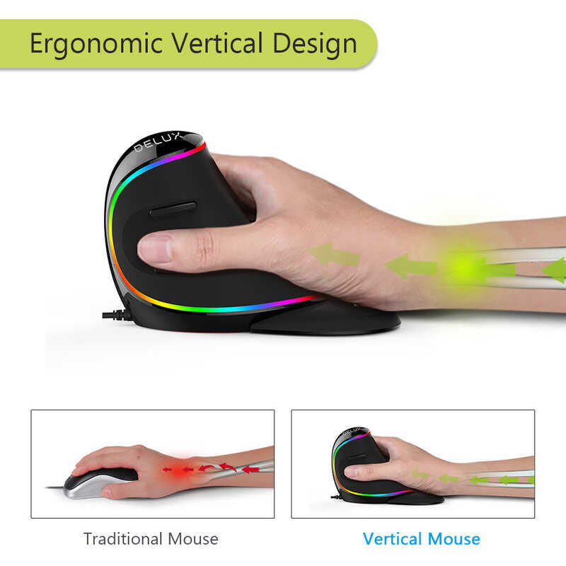 M618Plus RGB Delux Wired Ergonomic Vertical Mouse 6 Buttons 4000 DPI Optical With Removable Palm Re