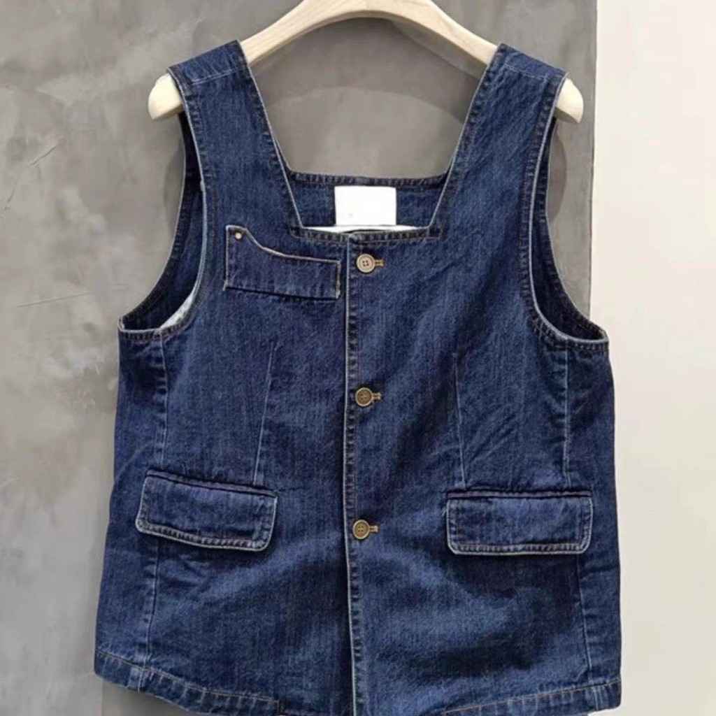 Overalls เสื้อกั๊กยีนส์เสื้อกั๊กผู้หญิงฤดูร้อนสไตล์ใหม่อเมริกัน Retro Design Feel Classy All-Match เสื้อกั๊ก Top