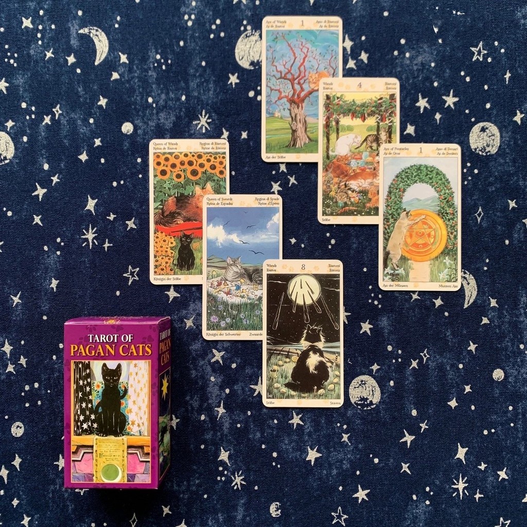 Tarot Tarot luo taluo Mini Version Pagan Cat Tarot Tarot รุ่น Q 4.58 ซม.คนรักแมว