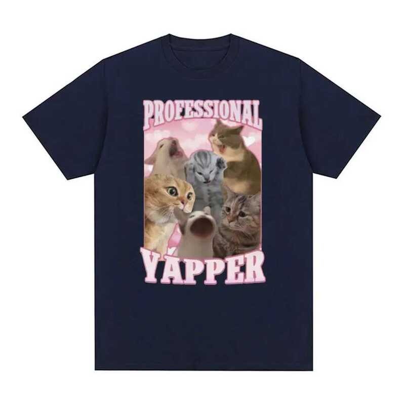 ▥ Professional Yapper ตลก Tshirt น่ารักกรีดร้อง Cat Meme กราฟิกเสื้อยืดผู้ชายผู้หญิงแฟชั่น VINT