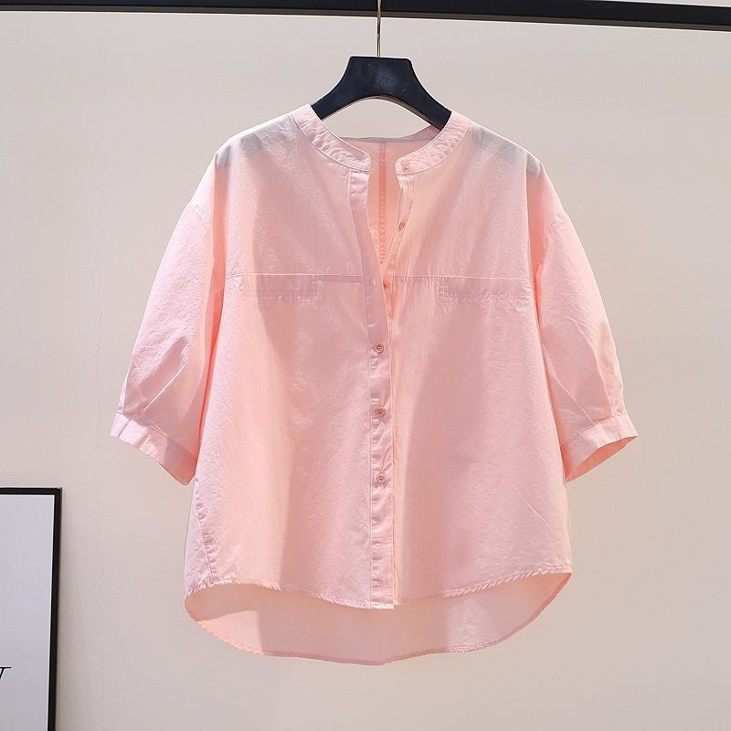สีชมพูรอบคอเสื้อผู้หญิงฤดูร้อนหลวมกลางแขนเสื้อ ราคา ถูกที่สุด ดีลบีเคเค แกลเลอรีภาพที่ 3