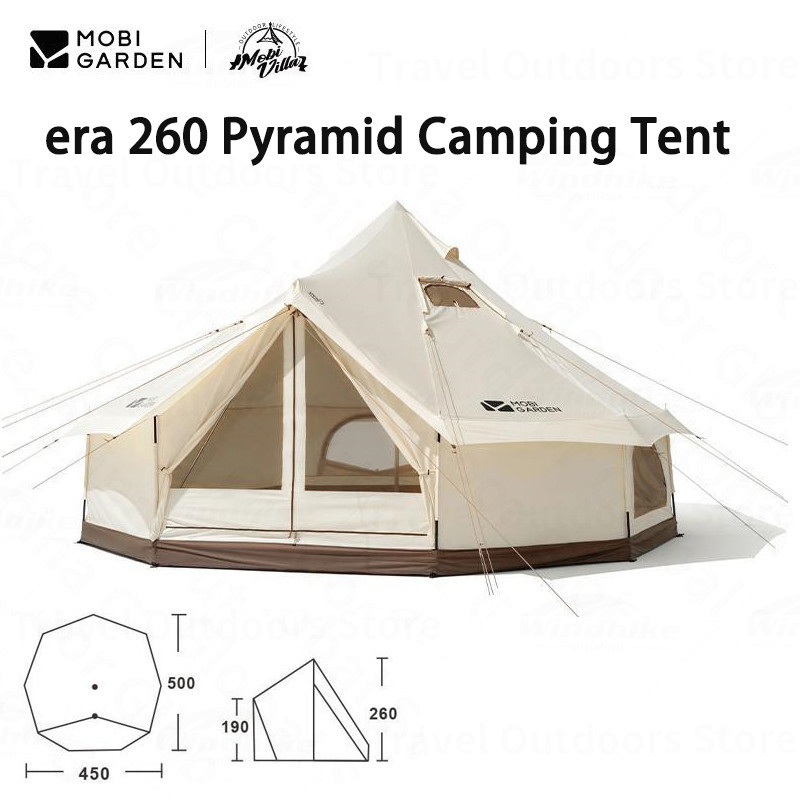 Mobi Garden Era 260 Outdoor Camping Pyramid Tent 6~8 People Large Space Waterproof Hiking Tourist Cotton Thickened Yurt