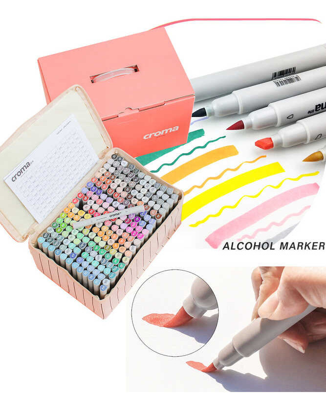 Markers - Croma Dual Alchohol Based Markers; Brush Tip and Broad Order in 1/12/24/36 sets,Soft&Hard 