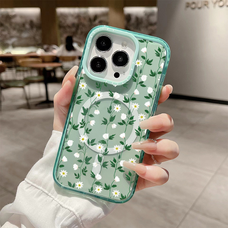 Artist Co-signed Artiisan ฤดูใบไม้ผลิดอกไม้ไร้สายชาร์จแม่เหล็กสําหรับ IPhone 11 14 15 Pro Max 12 13 Pro Max ฝาครอบ 14 PLUS 15 PLUS ซิลิโคนนุ่มกันชนใสกันกระแทกปลอก