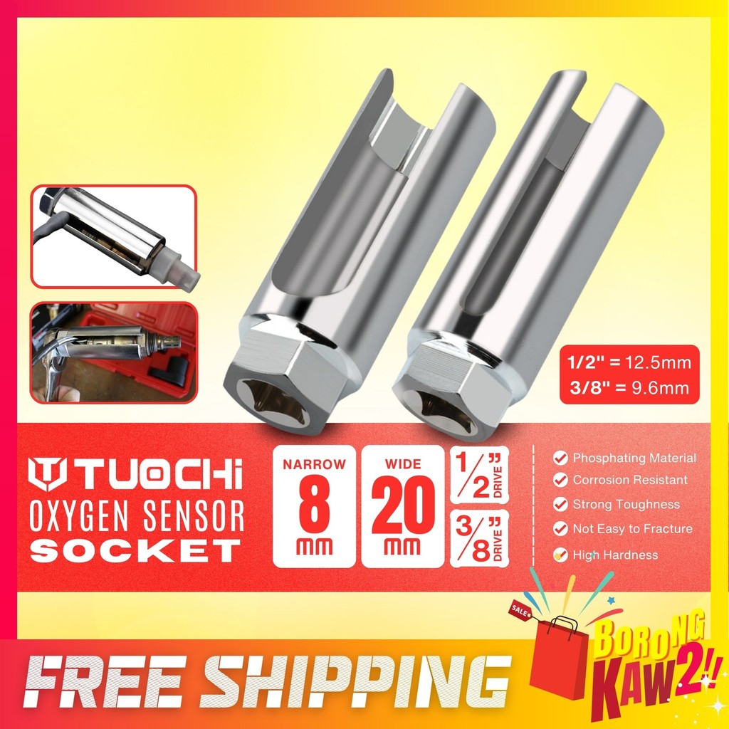 Bkk TUOCHI 1PCS 22mm Oxygen Sensor Removal Socket 1/2in/3/8in Remover ด้านข้างยานยนต์ Chrome Vanadiu