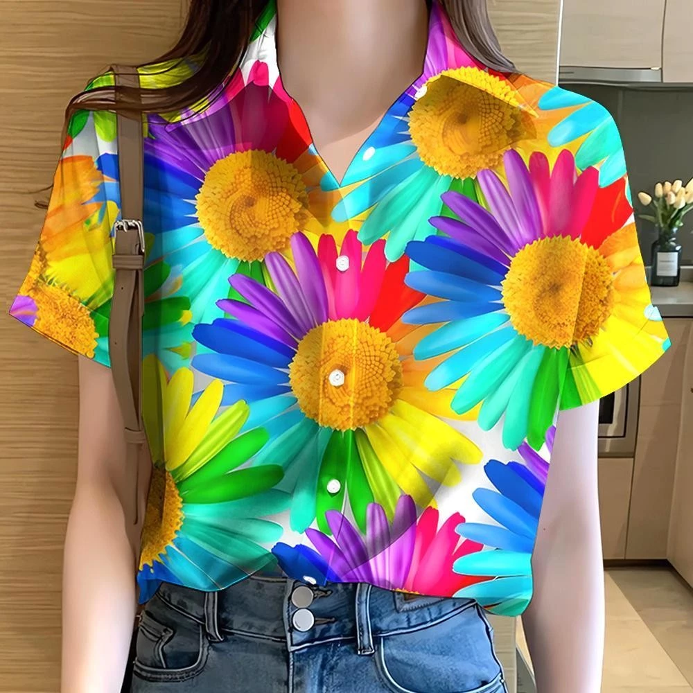 เสื้อลายดอกผู้หญิง ลายรุ้งกราฟฟิตี้ แขนสั้น ไซส์ใหญ่ thumbnail 9