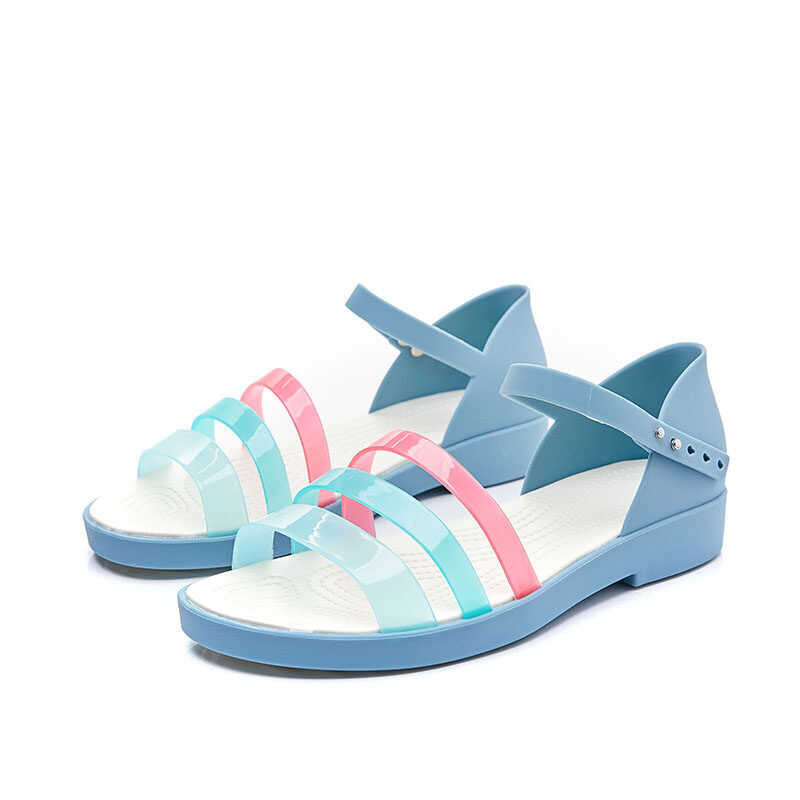 ♎ ( Select One Mall Ize ) 2023 Croc Andal Cro Candy Color Women Shoe Jelly Hollow Peep Toe Beach