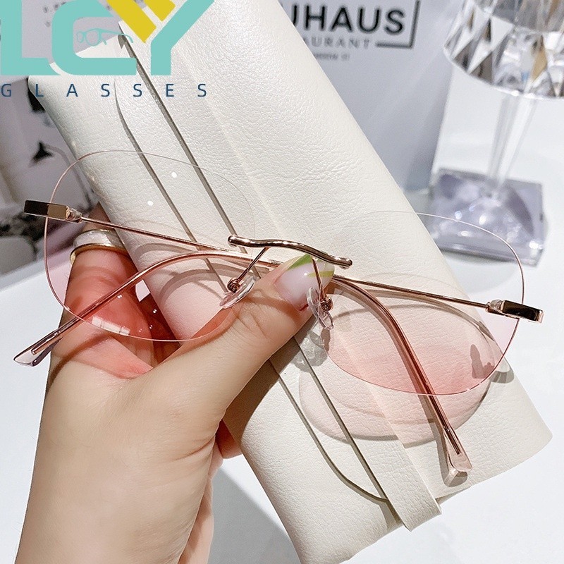 Lcyy ใหม่ แว่นตาบลัชออน ไร้กรอบ ป้องกันแสงสีฟ้า ไล่โทนสี สําหรับผู้หญิง 3305