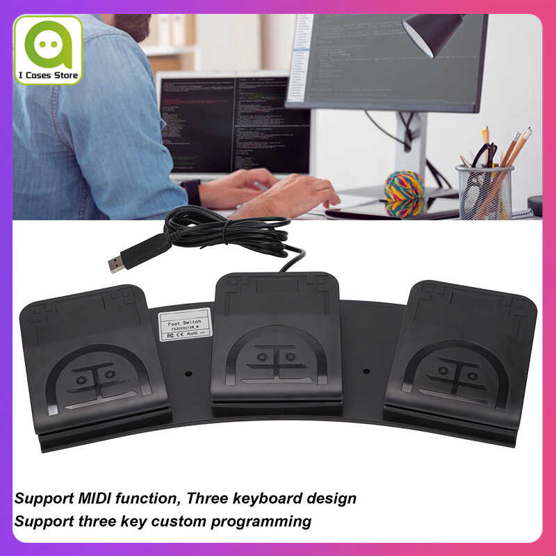 Foot Pedal USB Triple Keys MIDI Controller Mechanical Switch Programmable Computer Keyboard