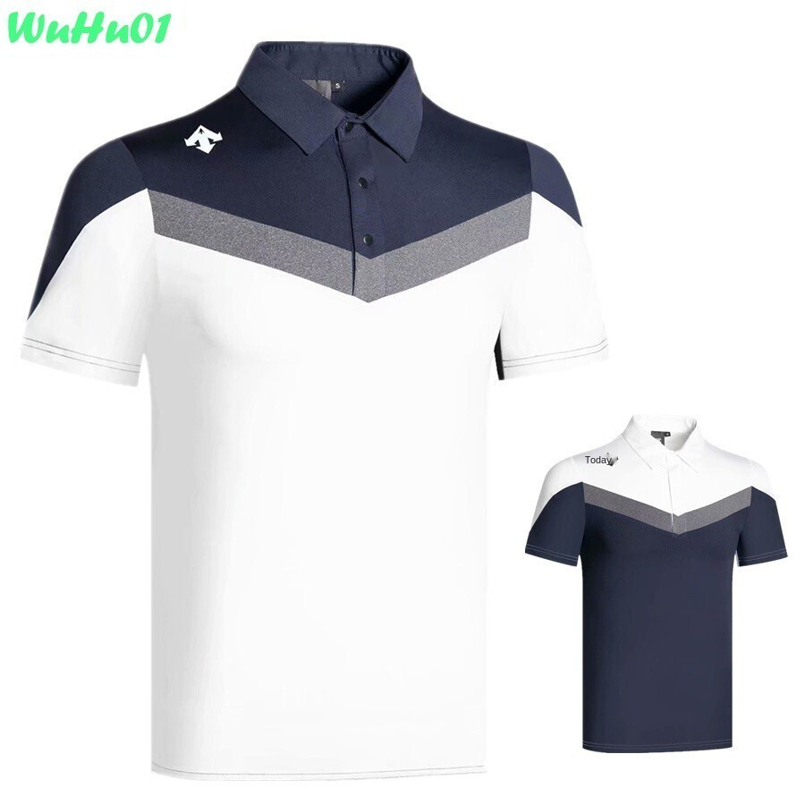 Descente Golf Man แขนสั้นดูดซับเหงื่อ Breathable ผ้าเสื้อโปโลแฟชั่นฤดูร้อนเสื้อยืดกอล์ฟ Man