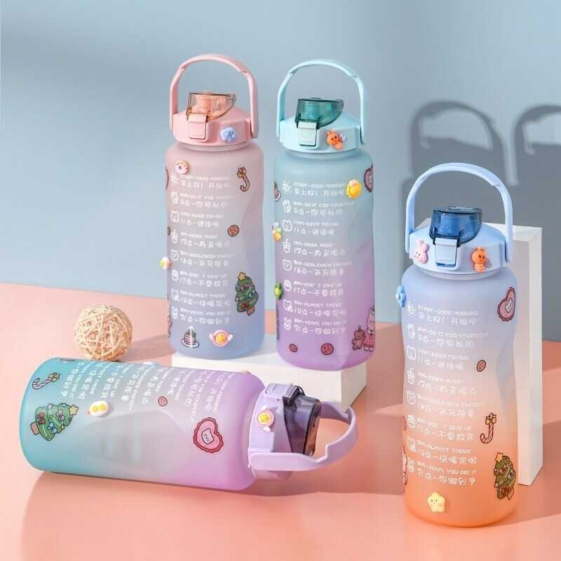 Liters 【hot】 2 Water Motivational Drinking BottleWater Bottle With TimeStickersReusableCups