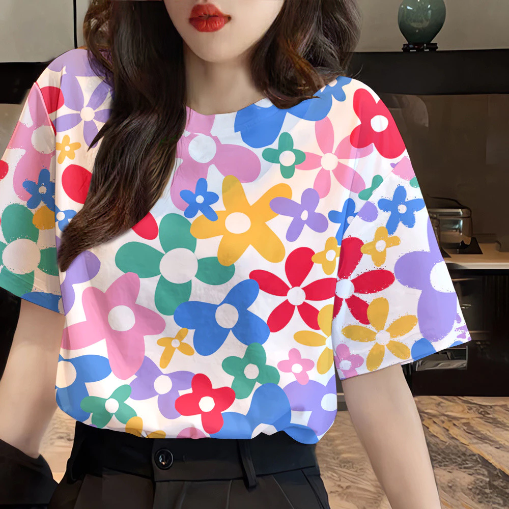 เสื้อลายดอกแขนสั้นทรงคราน ผู้หญิง ฤดูร้อน ไซส์ใหญ่ thumbnail 3