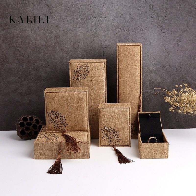 กล่องเครื่องประดับ Seed Jute Lotus Spike กล่องเก็บเครื่องประดับกล่องแหวนสร้อยคอจี้กล่องแสดง
