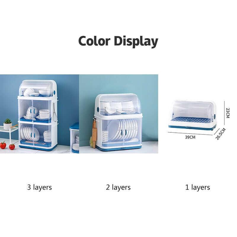 Kitchen Shelf Drain Cupboard With Lid Tableware Storage Box Plastic Dish Rack