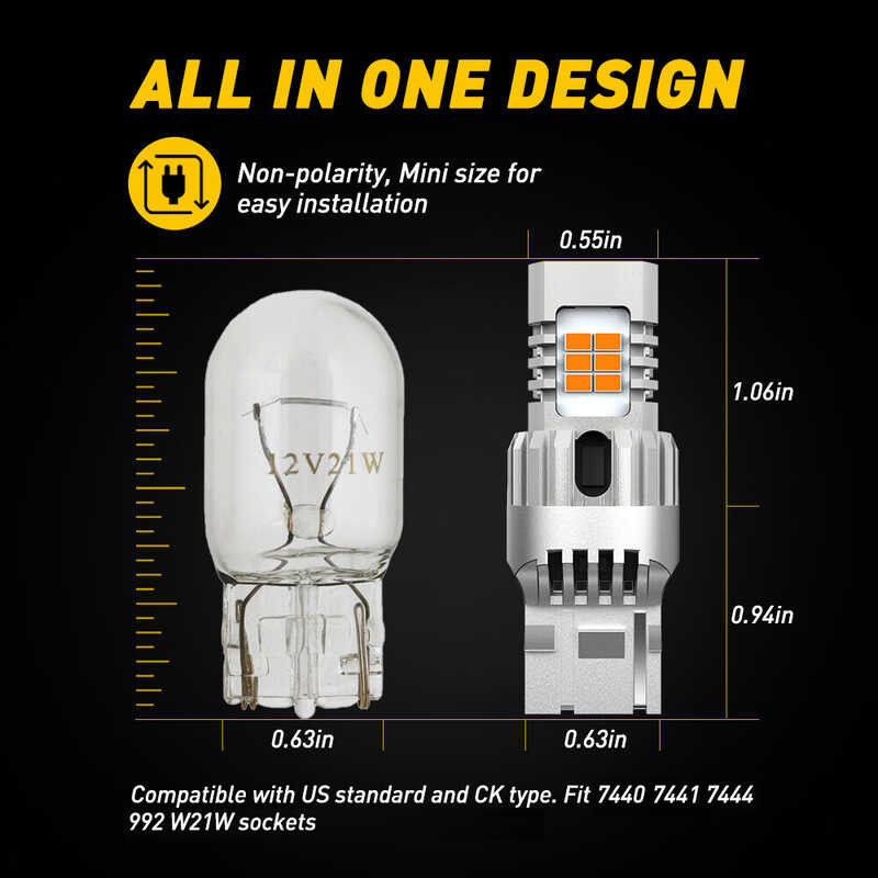 AUXITO 2ชิ้นไม่มีไฮเปอร์แฟลช T20 7440 7443ไฟสัญญาณเลี้ยวไม่ม