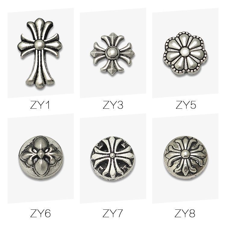 Chrome HEARTS Cross Retro Rivet Buckle เสื้อผ้ายีนส์ผู้หญิง DIY กระเป๋าผู้ชายเครื่องหนังปุ่มหมวกเล็บ 2024