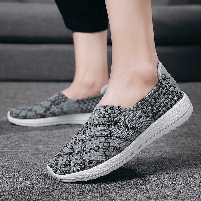 ❤ Men's Sandals Korean Black Women's Wedge Bohemian Style Woven Men's Flat Shoes