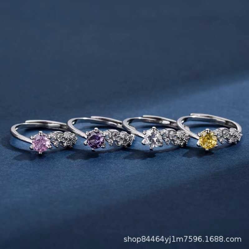 TikTok Live Round Enamel Zircon Open Ring แหวนนิ้วมือหรูหราสำหรับสาว ๆ สามารถปรับได้