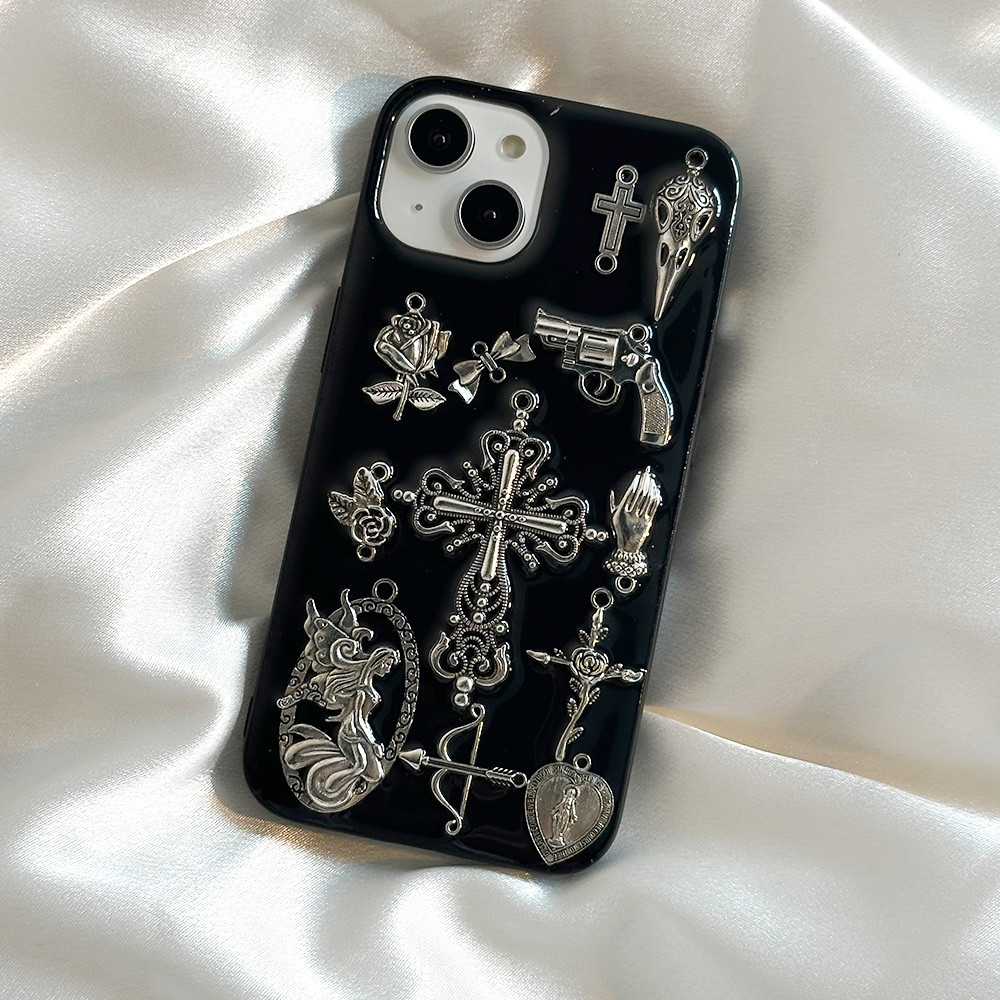 หรูหรา 3D Diablo Silver Cross Glitter เคสโทรศัพท์สําหรับ Iphone 15 14 Pro Max 11 12 13 Plus กันน้ํากันกระแทกโทรศัพท์ฝาหลัง
