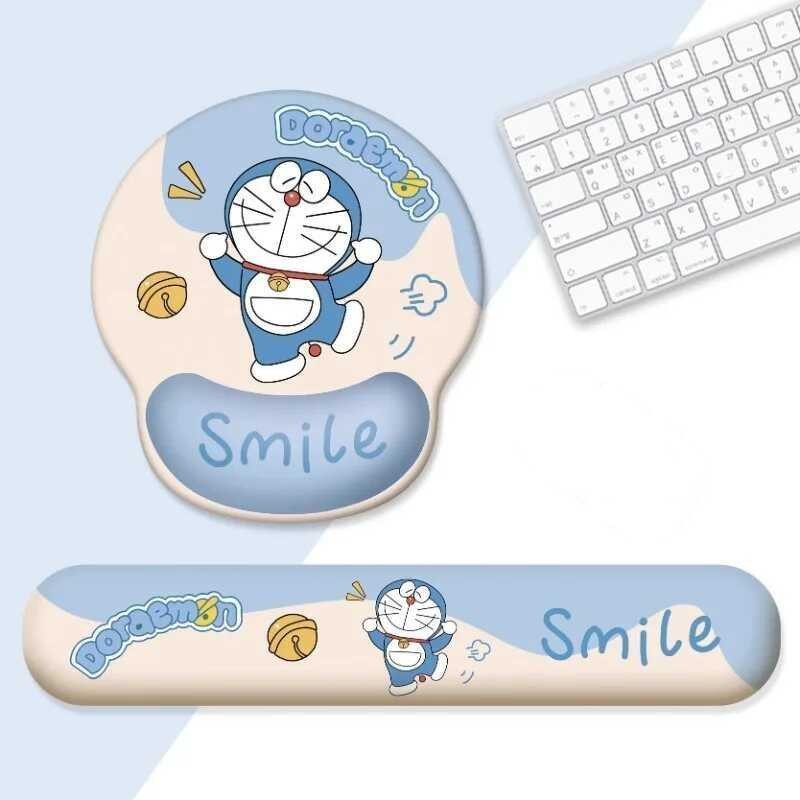 แผ่นรองเมาส์ลายการ์ตูนโดราเอมอนพร้อมแผ่นป้องกันข้อมือแผ่นรองยามข้อมือกันลื่นสําหรับคอมพิวเตอร์แล็ปท็อป