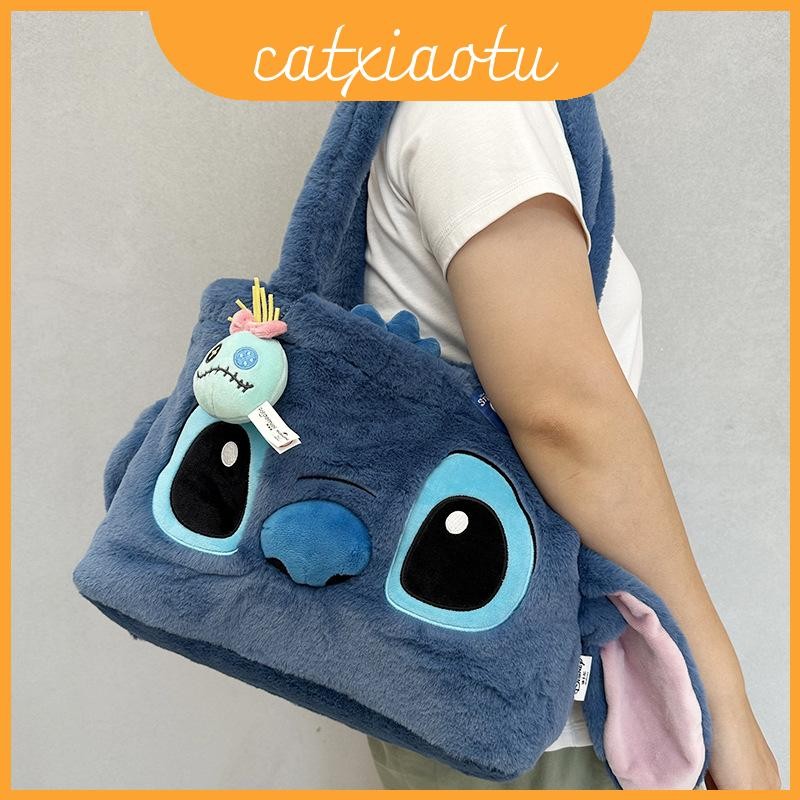 Plush Stitch กระเป๋าของแท้น่ารักขนาดใหญ่ความจุ Woody ฤดูใบไม้ร่วงและฤดูหนาว Plush กระเป๋าสะพาย Sullivan Tote กระเป๋าหนังสือสําหรับโรงเรียน