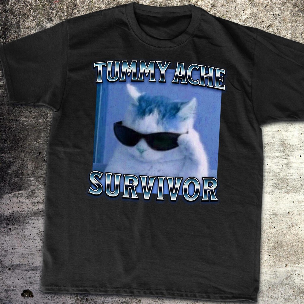 Cat Meme เสื้อยืด Tummy Ache Survivor Goofy Ahh แมว Ironic อินเทรนด์ฤดูร้อนสําหรับผู้หญิงตลก Tee