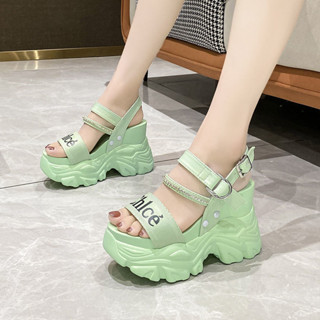 10 ซม.หนา Soled เพิ่มความสูงปลาปาก Wedge Heel รองเท้าแตะผู้ห…