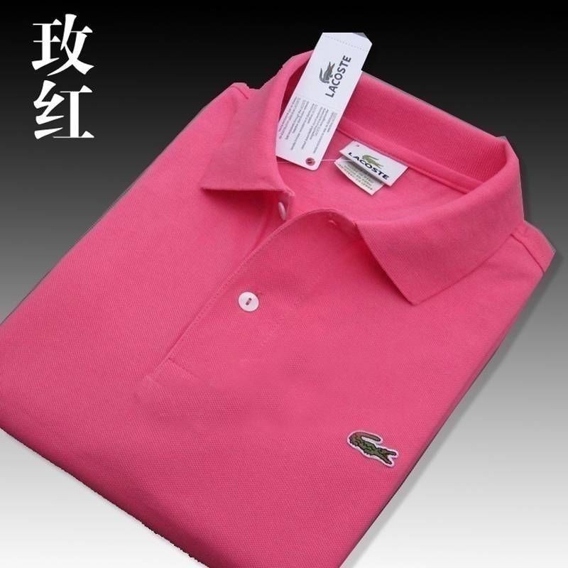 LACOSTE ลาคอสท์ ฤดูร้อนการค้าต่างประเทศจระเข้โปโลเสื้อเชิ้ตผู้ชายแขนสั้นเสื้อยืดผ้าฝ้ายแท้สีทึบปกคู่สไตล์