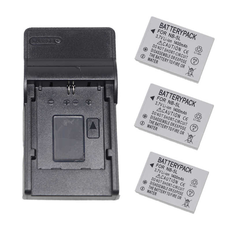 แบตเตอรี่ 3 NB-5L + เครื่องชาร์จ USB สำหรับ Canon S100 S110 SX200 SX21