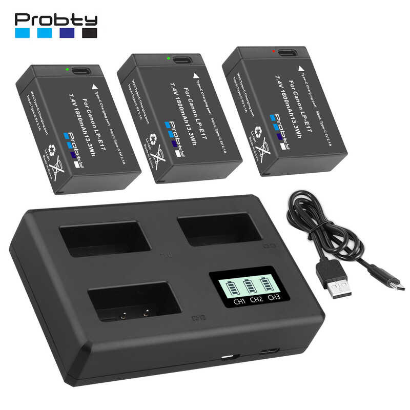LP-E17 5 LPE17 Battery and LCD Triple Slot Charger for Canon EOS R50 R8 RP R10,Rebel T6i T7i T8i,