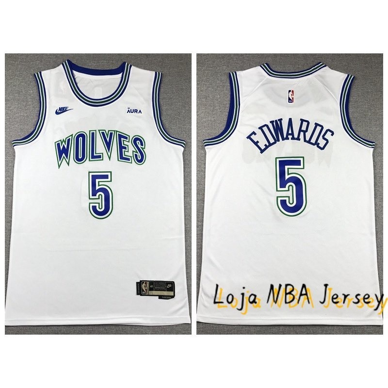 Retro Minnesota Forest Wolves No. 5 Jersey Antony Edwards NBA Jersey เสื ้ อบาสเก ็ ตบอลสีขาว
