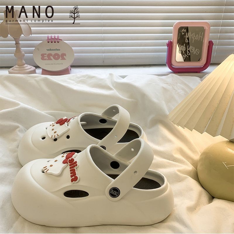 MANO การ์ตูนน่ารัก Kitty Cat Croc รองเท้าผู้หญิงฤดูร้อนใหม่อเนกประสงค์ Non-SLIP Beach Baotou Mops