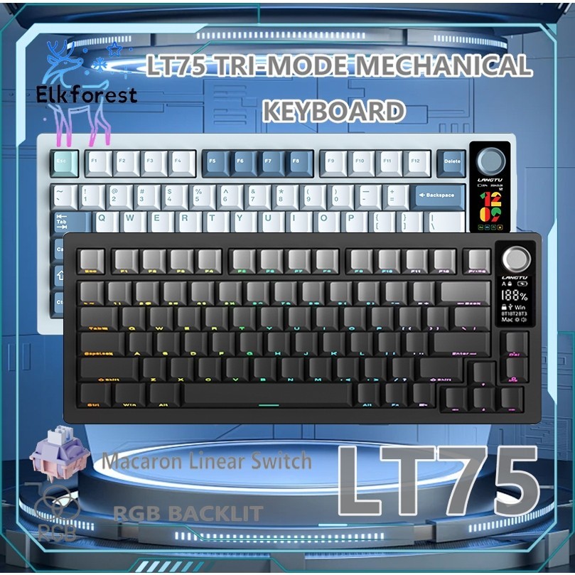 Langtu LT75 ปะเก็น 7 ชั้นเติม RGB Hotswappale Tri-Mode 75% 80 คีย์คีย์บอร์ดไร้สาย