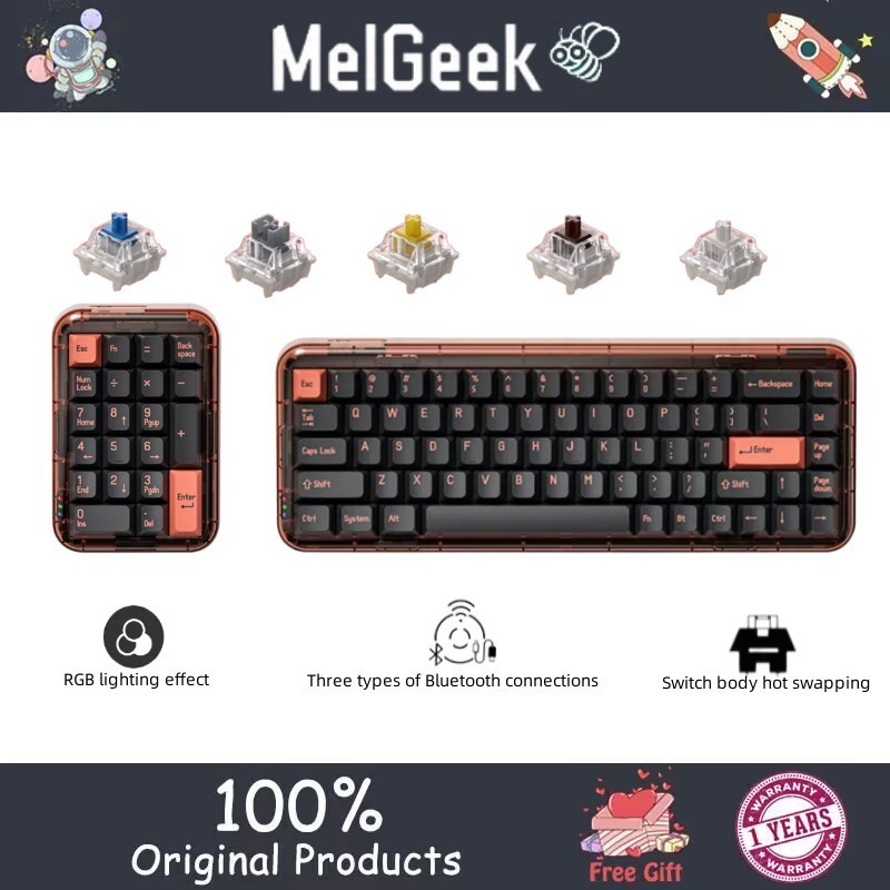 Melgeek Mojo68 คีย์บอร์ดบลูทูธไร้สาย RGB