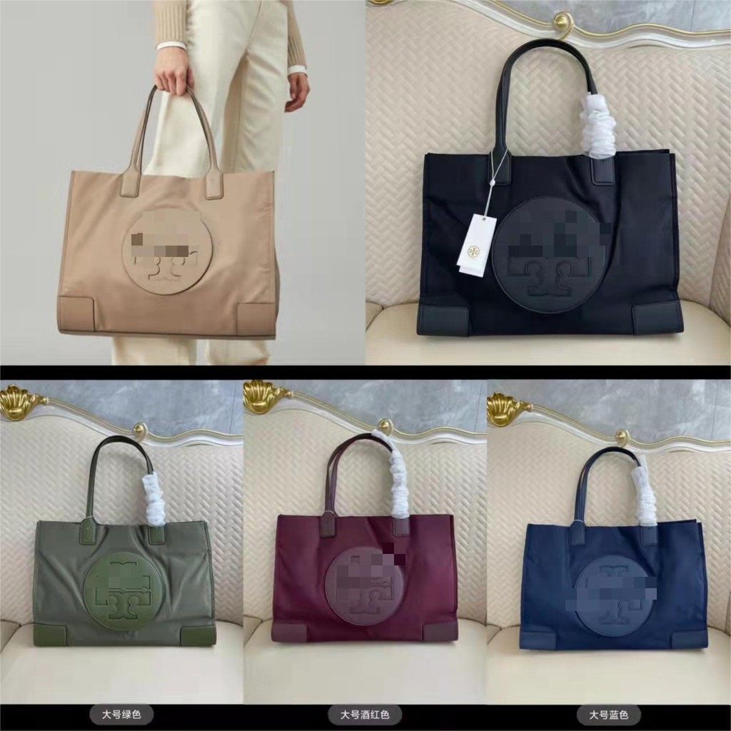 Tory Burch TB กระเป๋าสตรีแฟชั่นยุโรปและอเมริกาคุณภาพสูงไนลอน Tote Bag กระเป๋าถือสีทึบเรียบง่ายหมวกขน