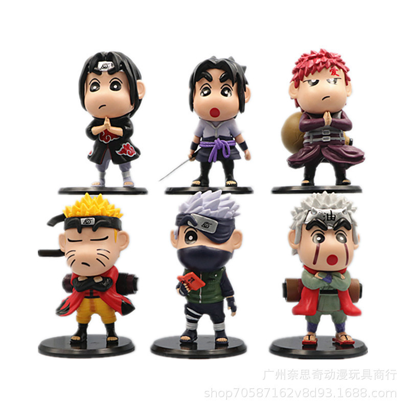 6 Crayon Shin-chan COS Naruto ตัวเลข, Naruto Hayate Kakashi ของเล่น, ตุ๊กตา gashapon, ตุ๊กตาชุดเครื