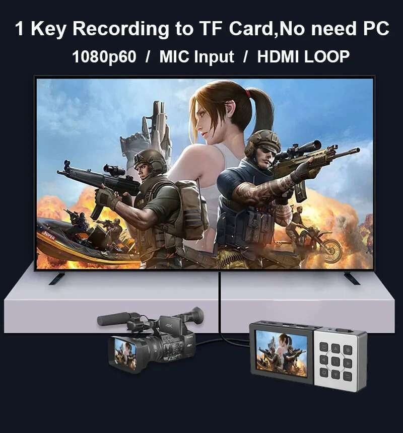 Ezcap273 1080P 60FPS การ์ดจับภาพเกม HDMI Live Streaming กล่องบันทึก Micro SD การ์ดไม่มี PC, พร้อมหน้