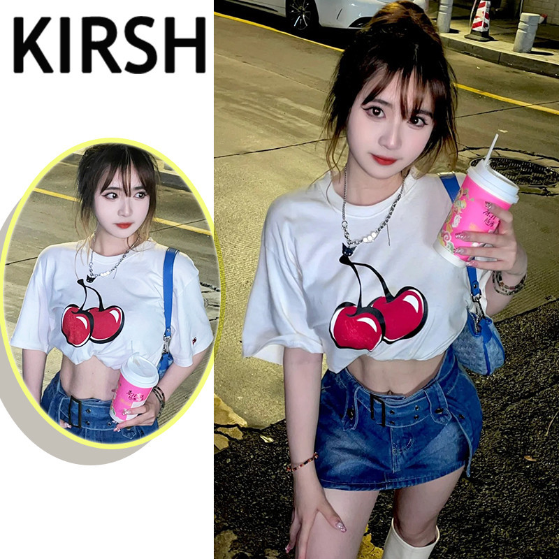 ♞,♘KIRSH big cherry ฟรีไซส์ หญิง เสื้อยืด เสื้อเกาหลี เสื้อหลวม แฟชั่น ดูผอมลง  ระบายอากาศดี สไตล์ฤ