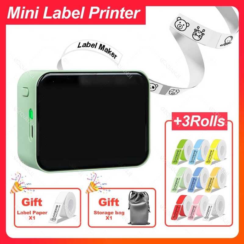 GZQIANJI ป้ายเครื่องพิมพ์ความร้อน Mini สติกเกอร์ไร้สายบลูทูธกาวโปร่งใสม้วนกระดาษ Labeller Pr ชื่อสาย