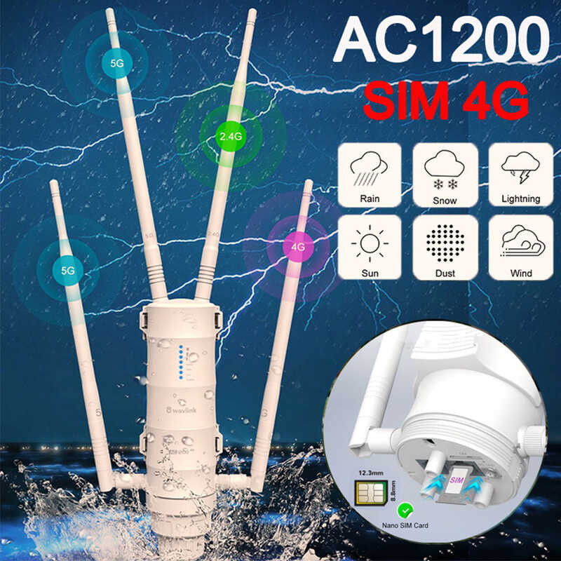 ❤ Wavlink Ac1200 Dual Band Range Extender 4G Sim LTE Outdoor Waterproof Wifi Repeater 300 ไมโคร