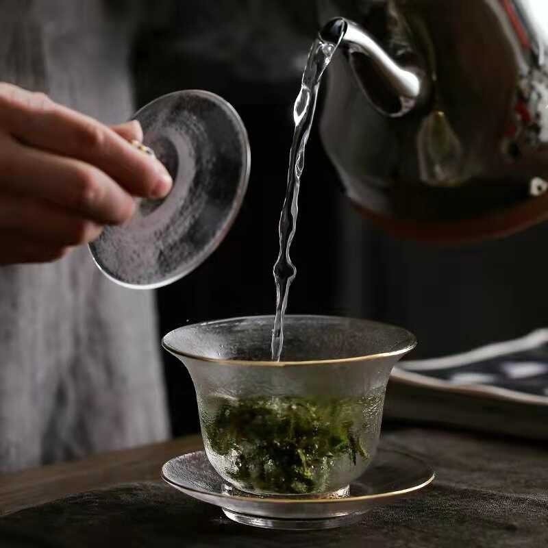 ญี่ปุ่น Handmade Hemp Noodles แก้วทนความร้อน Plum Blossom Sancai Gaiwan Kung Fu ชุดชา Tea Maker Fair