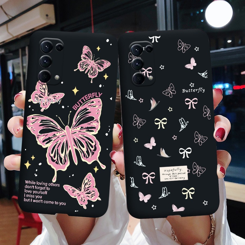 สําหรับ OPPO Reno 5F 5 pro 5G LITE คริสตัลผีเสื้อขอบสแควร์ฝาครอบ Full Len เคสป้องกัน