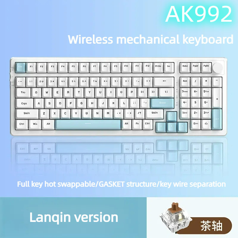 Ak992 คีย์บอร์ดไร้สายแบบกลไก (JAZZ) ปะเก็นปลั๊กร้อนสามโหมด PBT Dual Plug