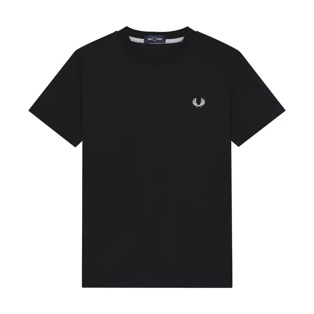 ♞Fred PERRY เสื้อยืดแขนสั้นผู้ชายผ้าฝ้ายแท้เสื้อยืดคอกลมด้านล่าง vgt