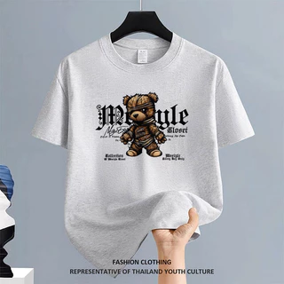 ผู้ชาย สีดําแขนสั้น สตรีทแฟชั่น ลายการ์ตูน วินเทจ เสื้อยืด สวมใส่สบาย คอกลม ผ้าเนื้อนุ่ม สีขาว-ดำ OVERSIZE เสื้อเมกา