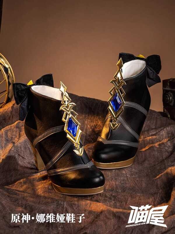 Meow House Shop เครื่องแต่งกาย Cosplay จากเกม Genshin Impact ตัวละคร Navia รองเท้าหนังพร้อมของประดับ