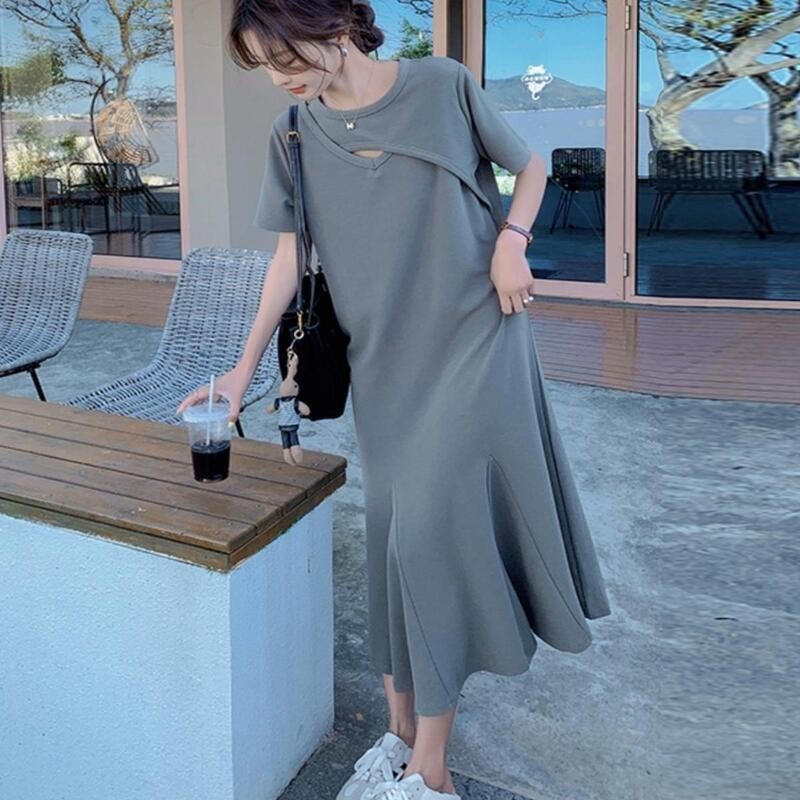 เดรสผู้หญิงฤดูร้อนแขนสั้นพลัสไซส์หลวมลําลองหรูหรา