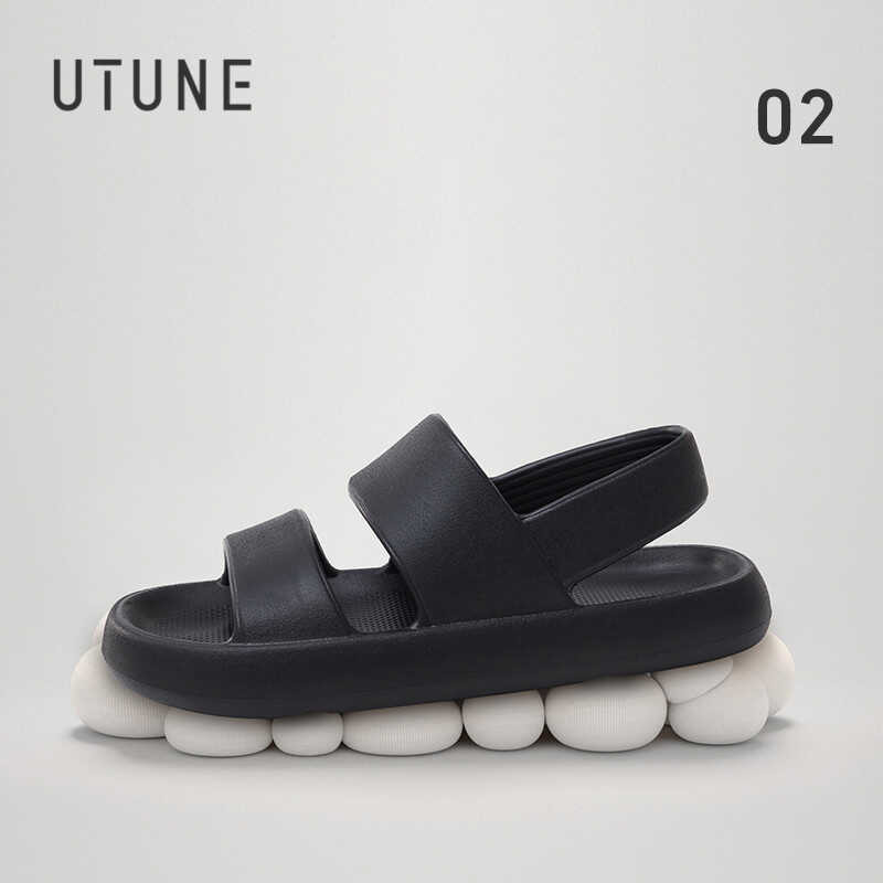 ❤ UTUNE Men's Flat Outdoor Shoes Street Anti-Slip Soft Black Sandals